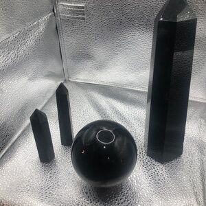 Black obsidian tower and sphere